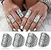 Cougar's Choice 4 Pcs Vintage Exaggerated Punk Totem Carved Knuckle Nail Midi Rings