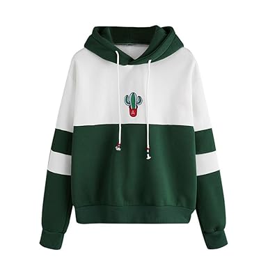 Damen Langarmbluse,Moonuy Kaktus Print Hoodies Frühling Sweatshirt Mit Kapuze Neue Stil Beliebte Pullover Lose Tops Freizeit 