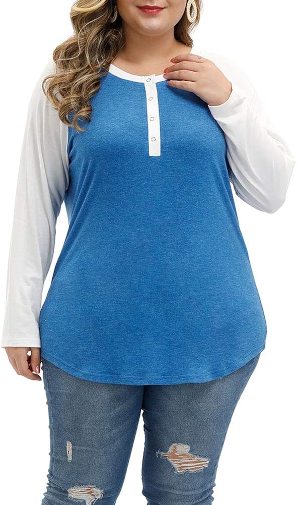 Allegrace Womens Plus Size Tops Long Sleeve Baseball Raglan T Shirt Casual Button Up Henley