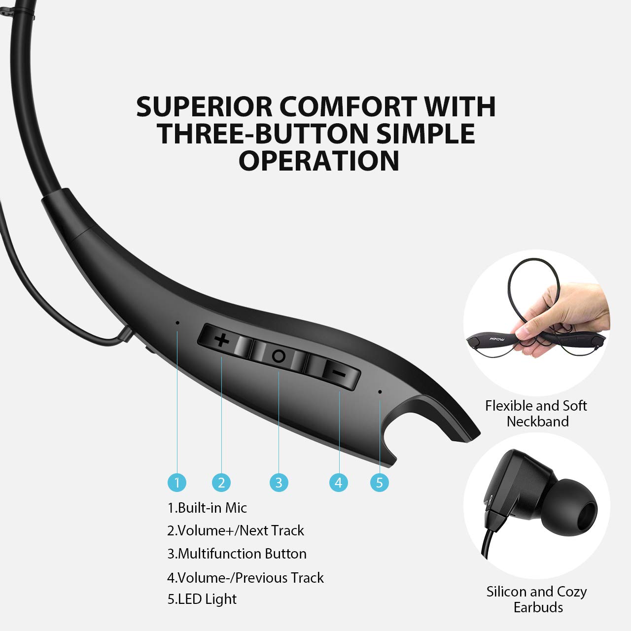 Mpow Jaws Gen5 Bluetooth Headphones V5 Bluetooth Neckband
