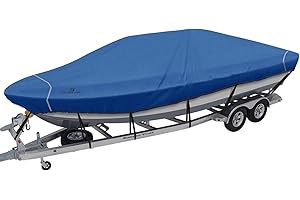 Explore Land Trailerable Waterproof Boat Cover Fits 14'-16'Long Beam Width up to 76" V-Hull Tri-Hull Runabout Fishing Ski Pro-Style Bass Boats, Blue