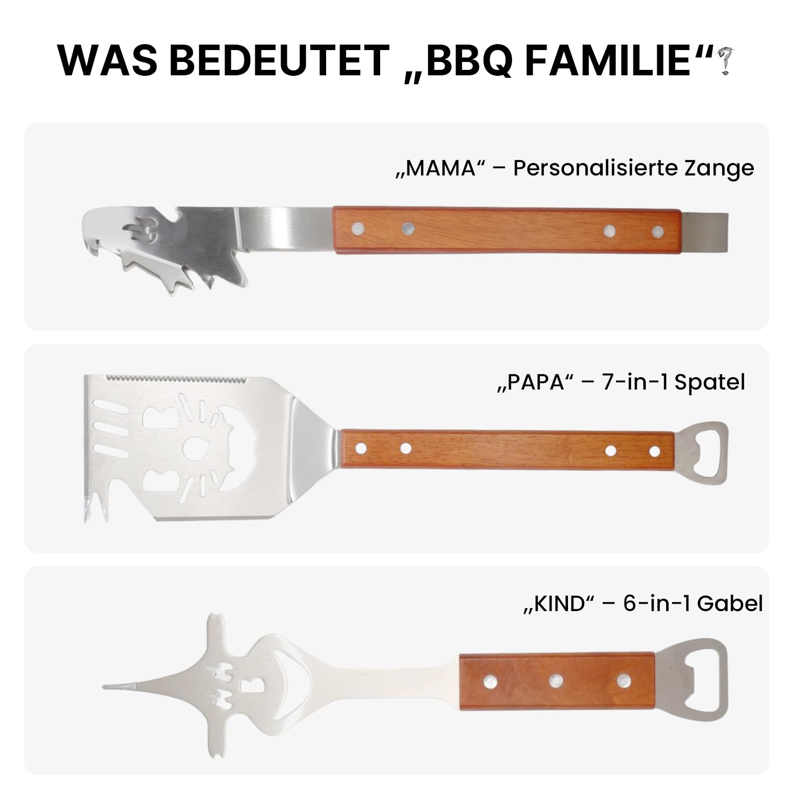 3-teiliges Grillbesteck-Set. Extra Langes Grillwerkzeug, Grillzubehör Männer Geschenk, Grillzubehör mit Grillzange, Grillwender, Fleischgabel Extra-Langen Holzgriffen,Grill Geschenke für Männer 2