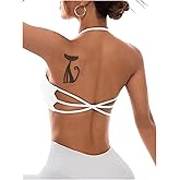 OYOANGLE Women's Criss Cross Backless Halter Sports Bra Padded Workout Yoga Bras Athletic Cami Cop Top