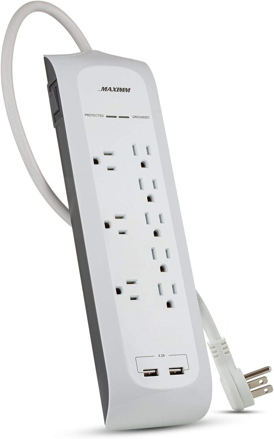 Maximm 8Outlet White Power Strip Surge Protector 4000J 5