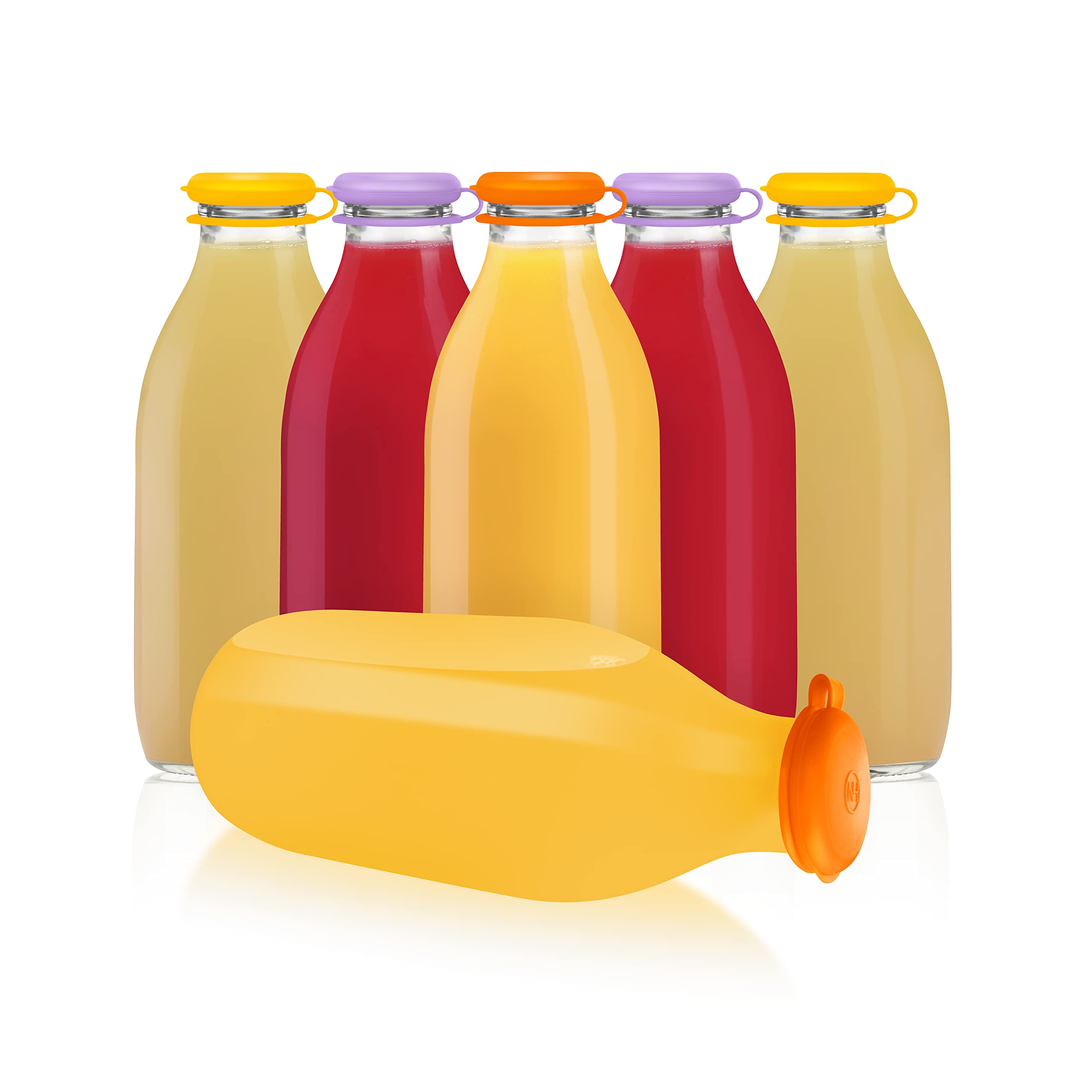 MilkTopz - 6 x 100% LeakProof, Airtight, Reusable Silicone Milk Bottle Tops for UK 1 Pint Milk Bottles (Tropical) - BOTTLES NOT INCLUDED