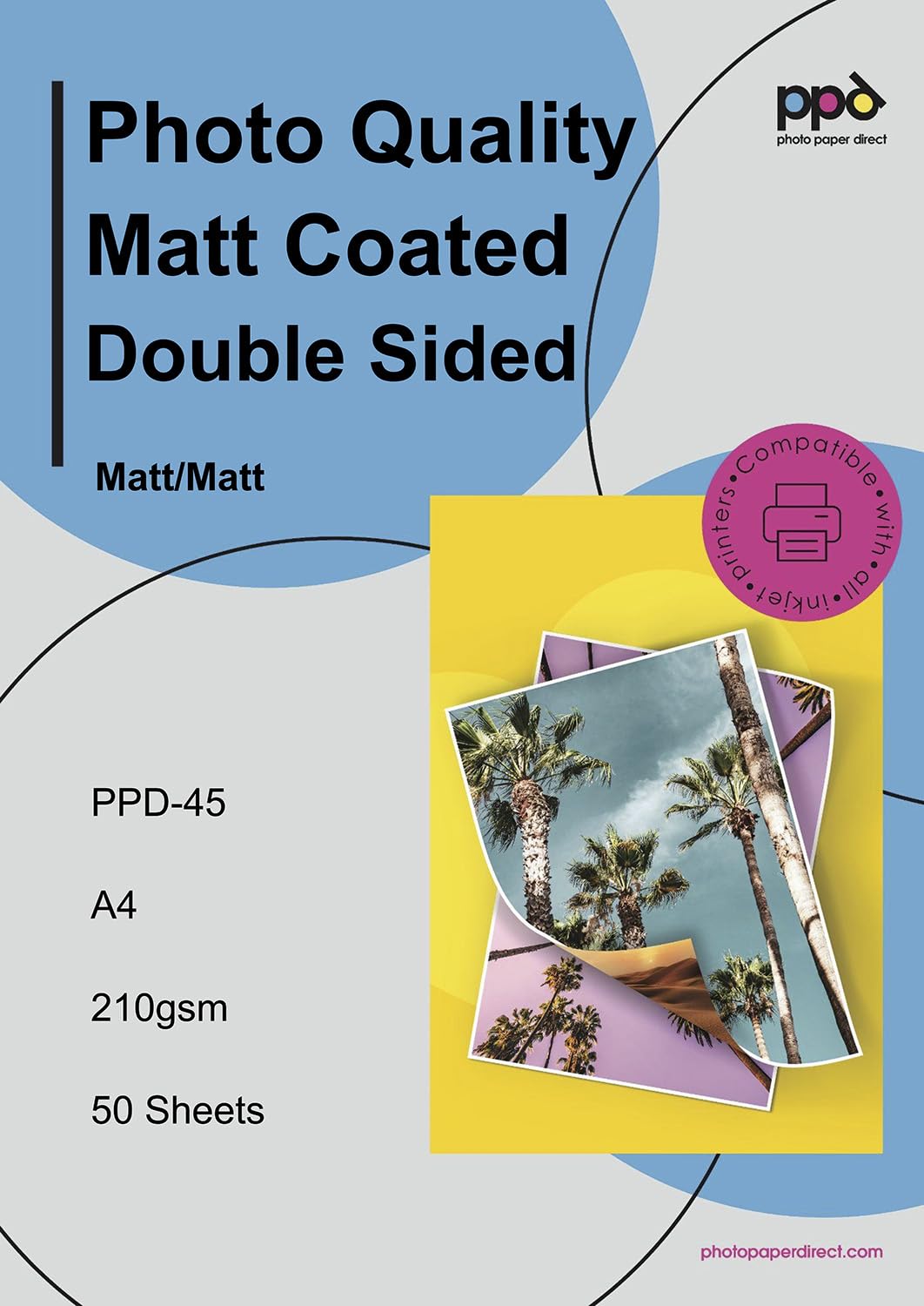 PPD 50 Sheets A4 Matt Photo Quality Paper Double Sided Heavyweight 210gsm High Resolution PPD-45-50