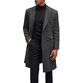 Yousify Mens Double Breasted Trench Coat Notched Lapel Mid Long Peacoat Winter Casual Business Overcoat