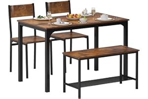 sogesfurniture 4 Piece Dining Table Set, Dining Room Set, Kitchen Dinner Table with Benches for 4, Includes Table, 2 Chairs & Bench, Rustic Brown