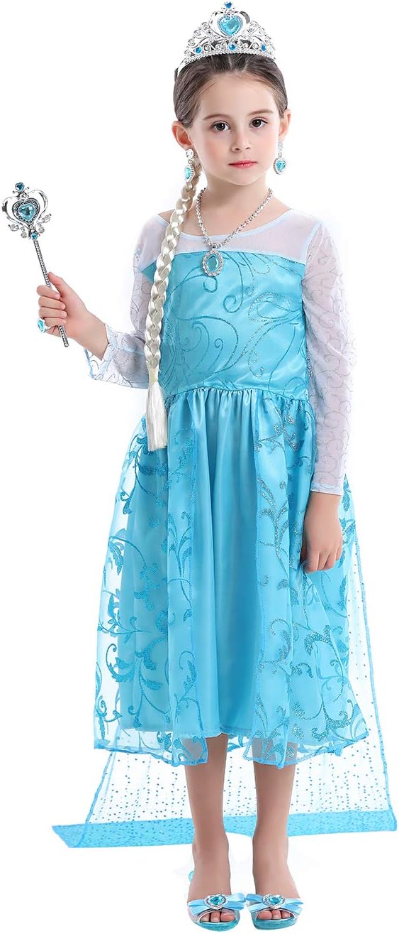 Girls Dress up Costume Set with Princess Dress, Wand, Tiara Crown, Dress up Shoes for Little Girls Ages 3-6 Years