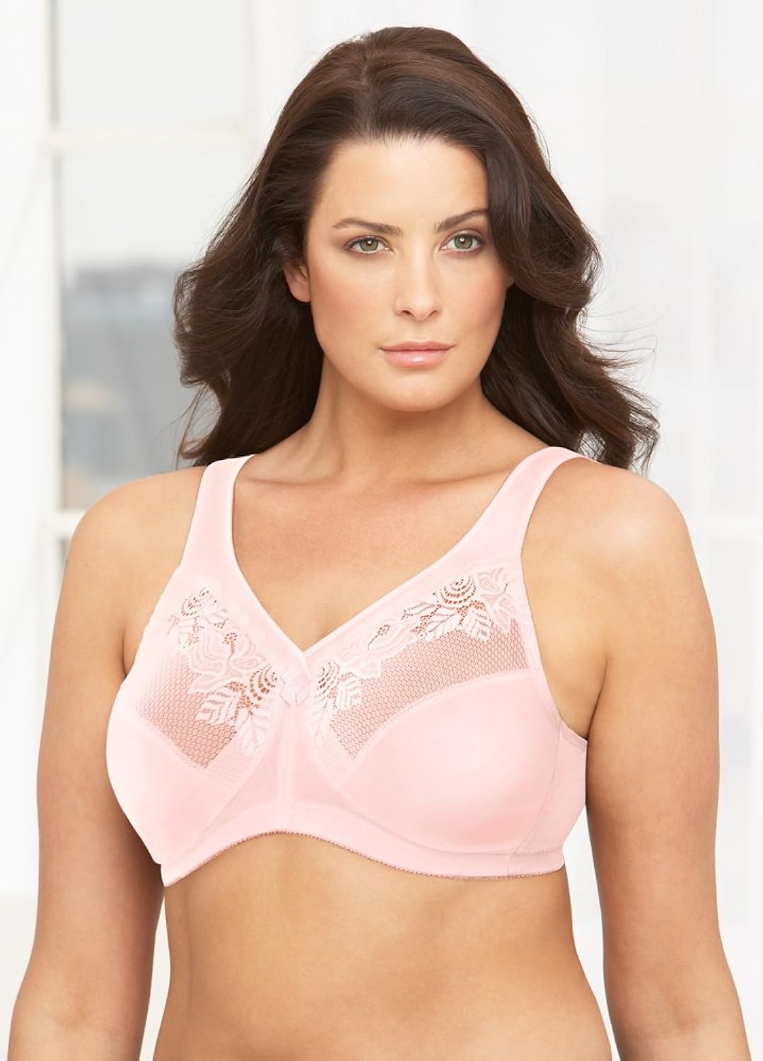 42 F, Pink, Glamorise Women's Magic Lift Minimizer Plain Everyday Bra