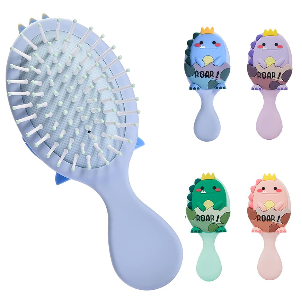 Dinosaur Hairbrush Cute Mini Detangling Brush Toddler Hair Brush for Kids Girls Smoothing Massaging Detangling All Hair Types Daily Hair Care（Random Colour）