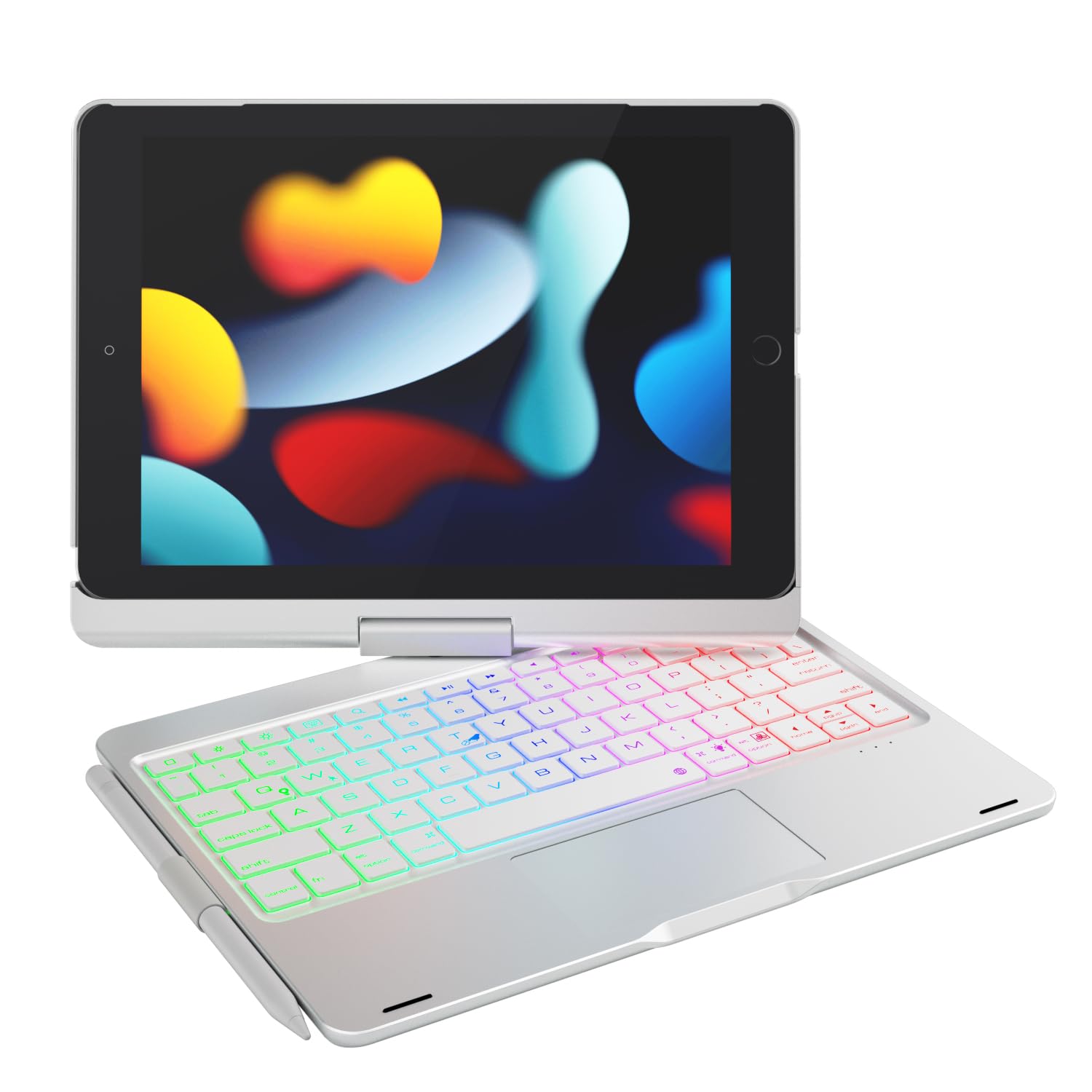 Photo 1 of Kolude for ipad 9th Generation case with Keyboard 360° Rotatable Keyboard case for for iPad 9th/8th/7th Gen 10.2 iPad Air 3rd Gen/iPad Pro 10.5 inch with Multi-Touch Trackpad 7color Backlitght Silver