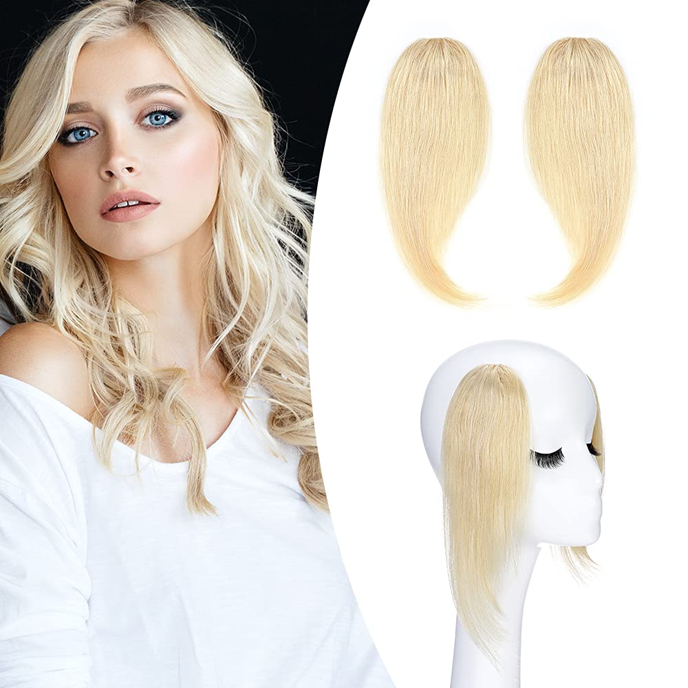 SEGO 2PCS Clip in Fringe Human Hair French Style Side Bangs [#60 Platinum Blonde] Real Remy Hair Pieces for Women Straight Clip-on Fringe (16g)