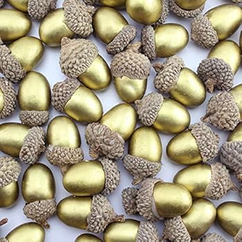 AuldHome Gold Mini Acorns (60-Pack), Decorative Artificial Acorns for Farmhouse Crafts, Christmas & Seasonal Decor