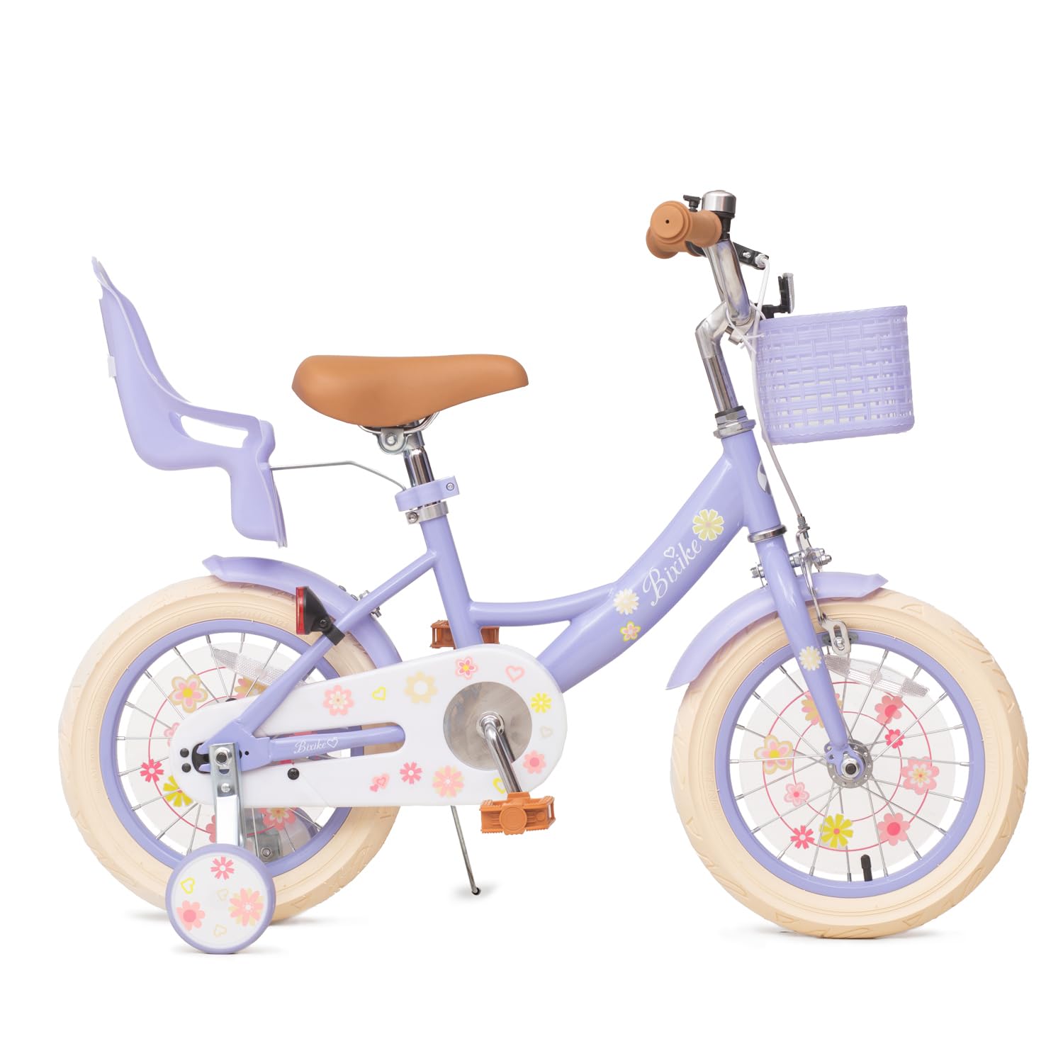 Bixike Girls Bike with Basket for Toddlers and Kids Aged 3-14, 12 14 16 18 Inch with Training Wheels, 20 Inch with Kickstand & Rear Rack, Princess Style Bicycle with Doll Seat & Daisy Prints for Gift