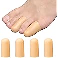 4 Pack Gel Toe Cap and Protector for Small Toe - Cushions and Protects, Toe Covers for Women & Men, Provides Relief from Missing or Ingrown Toenails, Corns, Blisters, Hammer Toes (Small, Beige)