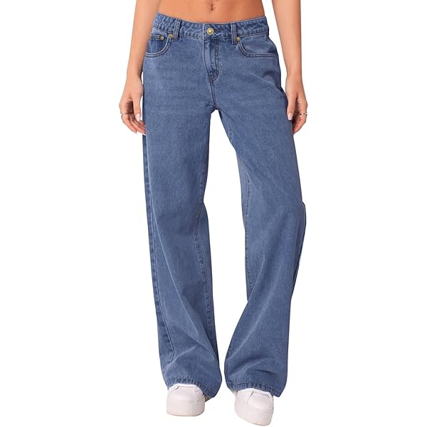 NIMIN Womens Mid Waist Jeans Loose Straight Wide Leg Denim Pants