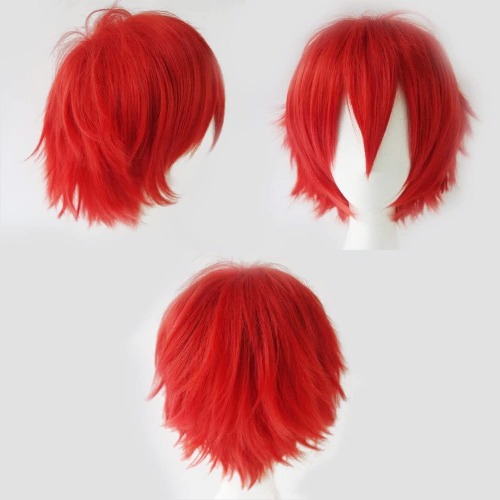 Cybelleza Anime Cosplay Wig - Red, Synthetic, Curly Short Wig for Women/Men - 135g, Adjustable Cap, Heat Resistant, Unisex