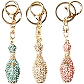 NOIAFZY 3PCS Sporty Bowling Pin Keychain Zinc Alloy Precious Metal Plated Rhinestone Embellished Unisex Key Ring for Car Keys