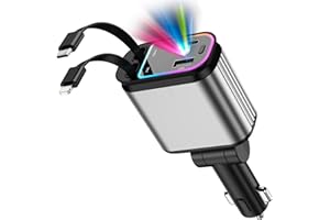 LUIENAO Fast Car Charger with Starlight, 4 in 1 Retractable Car Charger, 69W USB C Adapter, Cars Accessories with Starlight Roof, 2 USB Ports Phone Cars Chargers Compatible with iPhone 16 15 14 and Android