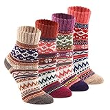 Keaza Women's 4 Pair Pack Vintage Style Cotton Wool Warm Winter Fall Crew Socks (WZ02C2)
