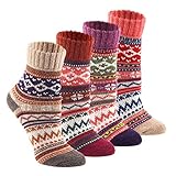 Keaza Women's Vintage Style Cotton Knitting Wool Warm Winter Fall Crew Socks - C2 (4 Pack)