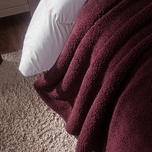 HYSEAS Sherpa Throw Blanket Burgundy and White - Super Soft Plush Cozy Warm Reversible Solid Blanket for Couch, Bed, Chair, Sofa - 50x60 Inch