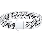 FaithHeart Cuban Link Bracelet for Men, Silver/Black/14K Gold Plated Stainless Steel Wrist Link Hip Hop Chain Bracelets, 5mm/7mm/9mm/12mm Width, 7.5"/8.3"/9" Length, with Gift Box