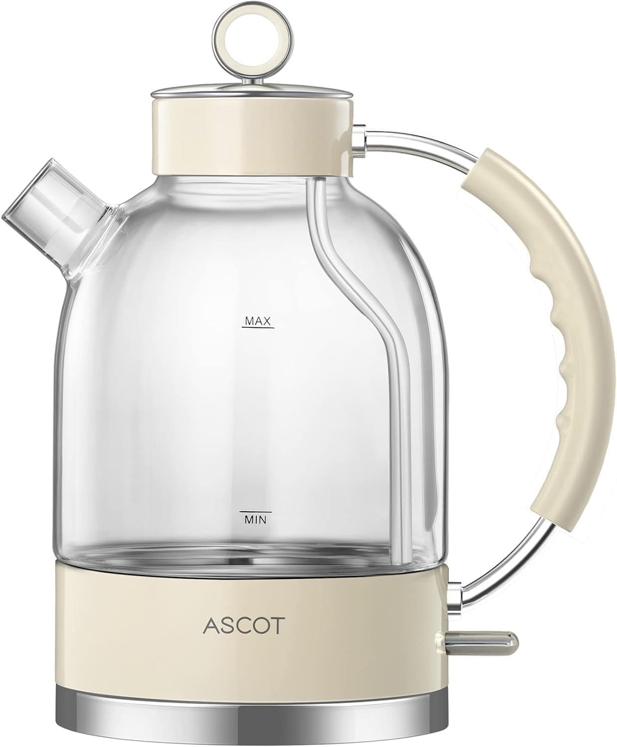 Photo 1 of ASCOT Electric Kettle, Glass Electric Tea Kettle Boiler Gifts for Men/Women/Family 1.5L 1500W Borosilicate Glass Tea Heater, with Auto Shut-Off and Boil-Dry Protection (Cream)