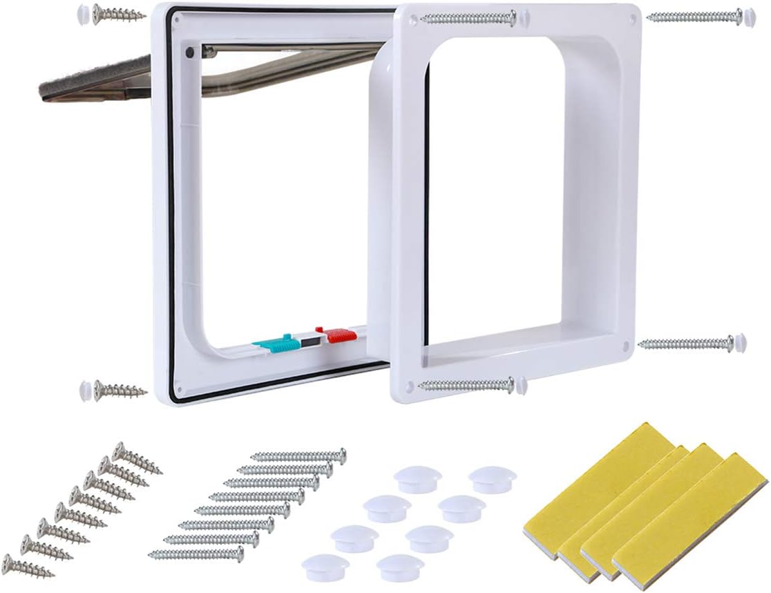 Rikounan Cat Door with 4 Way Locking, Quiet Pet Doors for Cats, Large Cat Doors for Interior Exterior Doors, Easy Installation Premium Cat Flap Door for Cats Small Dogs : Pet Supplies