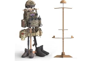 BUYYAH Tactical Military Gear Stand, Heavy Duty Tactical Gear Support Stand Helmet Vest Belt Rack, Motorcycle Helmet Holder Stand Display Organizer, Indoor Home Garage, Tan