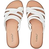 Luoika Women's Wide Width Flat Slides Sandals, Slip on Slide Sandal Casual Comfortable Summer Beach Shoes for Women.