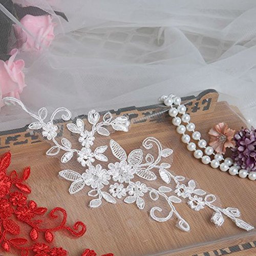 Beautiful By Design 3.5"X10" Ivory Retro Fabric Embroidery Oganza Applique Lace Bridal Wedding Lace Decoration Lots of 3 Pairs