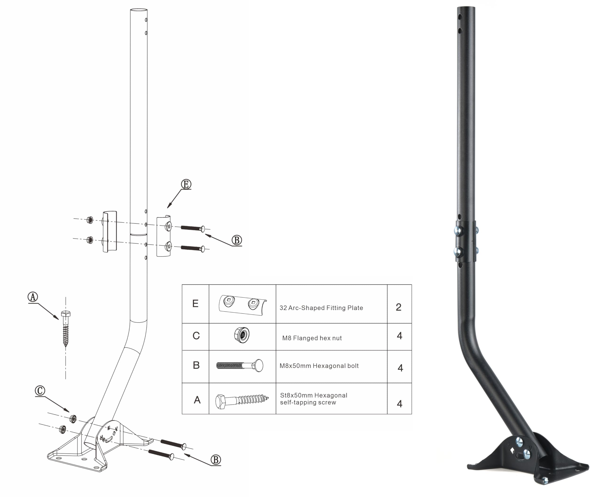 Adjustable Outdoor Antenna Mount - Universal J Pipe Mount for Antenna & Weather Station - Easy Installation, Solid Structure, Weather Proof (Diameter 1 1/4