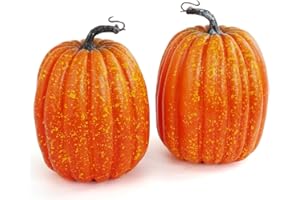 WESAPPINC Artificial Pumpkins,2PCS Orange Large Pumpkins Faux Harvest Pumpkins for Autumn Thanksgiving Halloween Seasonal Holiday Decor Decoration (2pcs Big Orange Pumpkins)