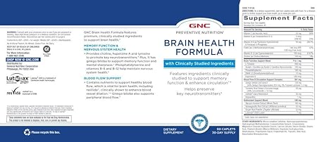 Amazon Com Gnc Preventive Nutrition Brain Health Formula 60 Capsulas Apoya La Funcion De Memoria Y Mejora La Circulacion Health Personal Care