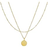 Amazon Essentials 14K Gold Plated Necklace Set of 2 - Beaded Chain, Disc Pendant - Dainty Hypoallergenic Necklaces for Women