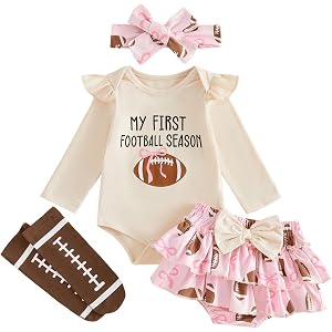 Galvoney Baby Girl Football Outfit Romper Shorts Bow Headband Socks Set | Baby Football Outfit, Newborn Football Outfit Girl,