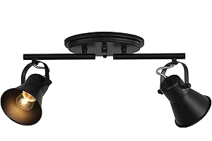 KEESFU 2-Light Track Lighting Kit,Black Semi Flush Mount Ceiling Light with 2 Rotatable Light Heads,Industrial Accent for Livingroom,Bathroom,Hallway,Art Wall,Bathroom,Kitchen.(2-Light)