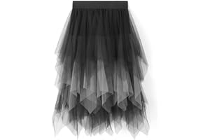 IMISSILLEB Tulle Skirt for Women Asymmetrical Pleated Tutu Midi Skirt Casual Cocktail Party Beach Elastic Waist Mesh Layered Skirts