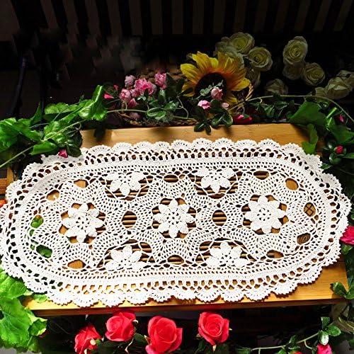 TideTex Pretty Hand-made Hollow Flower Table Runner Small Doilies Lace Cotton Crochet Tablecloth Retro knitted Sofa Towel Beautiful Table Overlay Decor (12x30 inch, White)