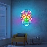 Sugar Skull Neon Sign Sugar Skull Mexican LED Light Calavera Decoration Mexican Decor Sign Day Of The Dead Dia De Los Muertos Decor (Mix 1, 16x12'')