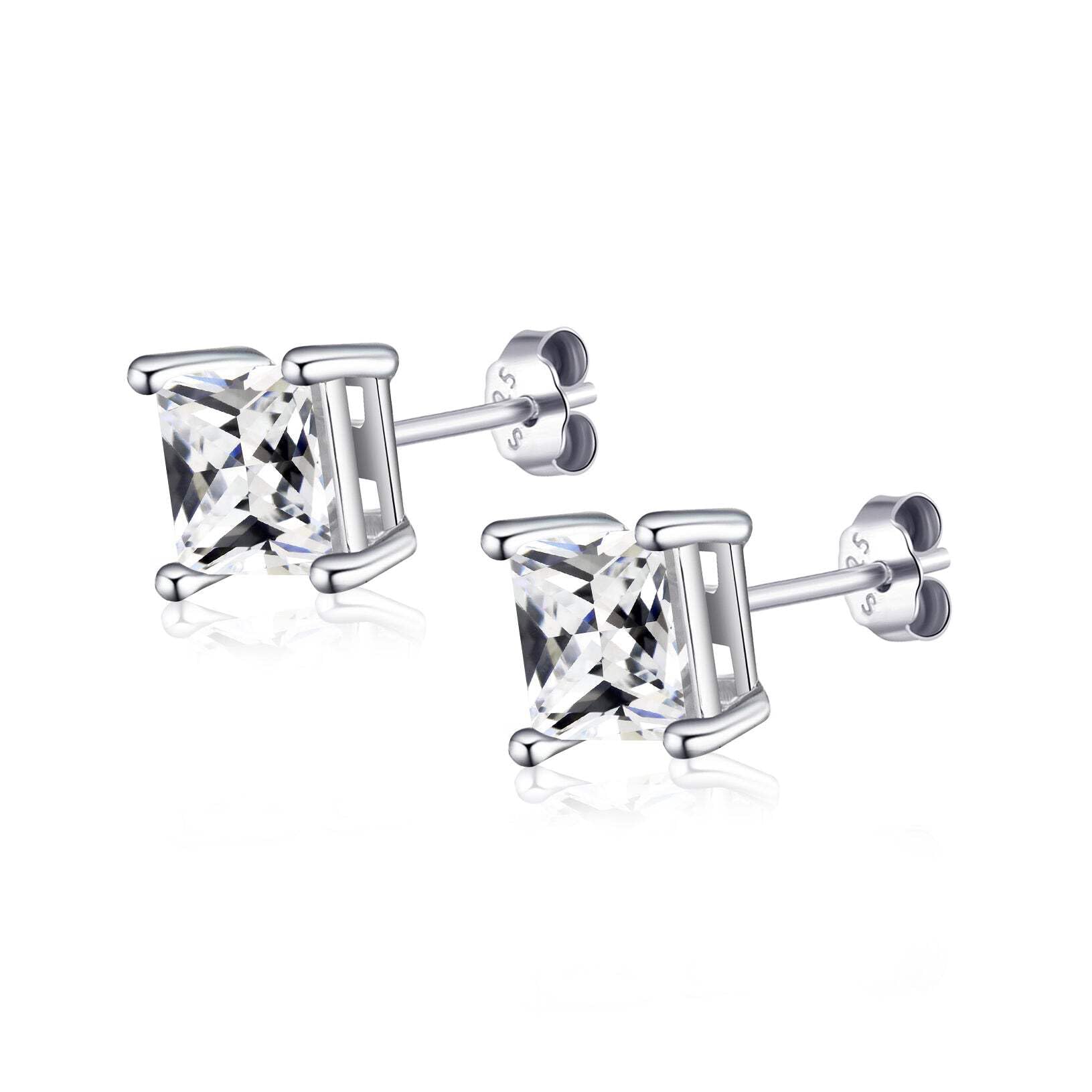 Philip Jones Sterling Silver Square Earrings Created with Zircondia® Crystals