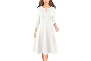 VFSHOW Womens Work Business Front Zipper A-Line Dresses 3/4 Sleeve Office Church Fit and Flare Skater Swing Knee Length Dress