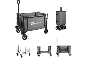 FUNHORUN Heavy Duty Collapsible Wagon Carts, Compact Folding Utility Wagon with Versatile Canvas for Grocery, Camping, Shopping, Garden, Sports, Load up to 155LBS/120L, Grey