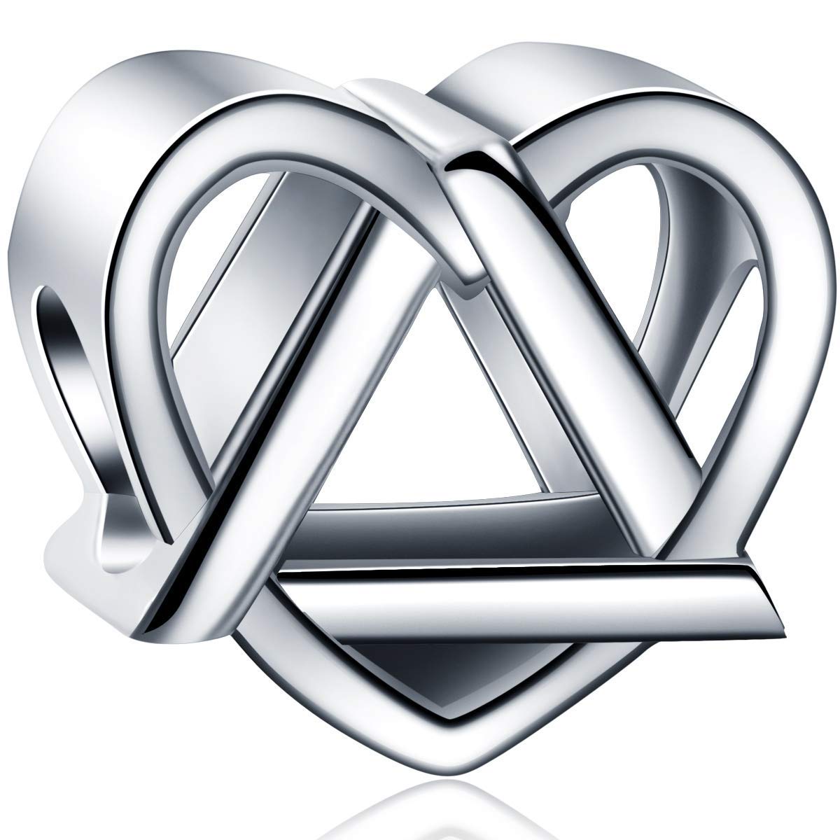 Reflections Adoption Symbol Heart Charm, Fit Pandora Valentines Bracelet, 925 Sterling Silver Openwork Intertwined Heart and Triangle Bead, Gift for Girlfriend/Sister/Boyfriend