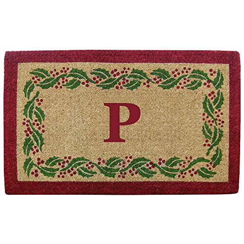 Heavy Duty 22" x 36" Coco Mat Holly Ivy Border, Monogrammed P