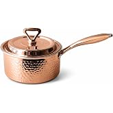 YJX 2.2QT Copper Saucepan with Lid, Hammered Stainless Steel Cookware Pot | Sauce Pan with Handle for Soup Milk Noodles, Tri-Ply Stainless Steel, All Stovetop Compatible (Gas, Induction, Electric)