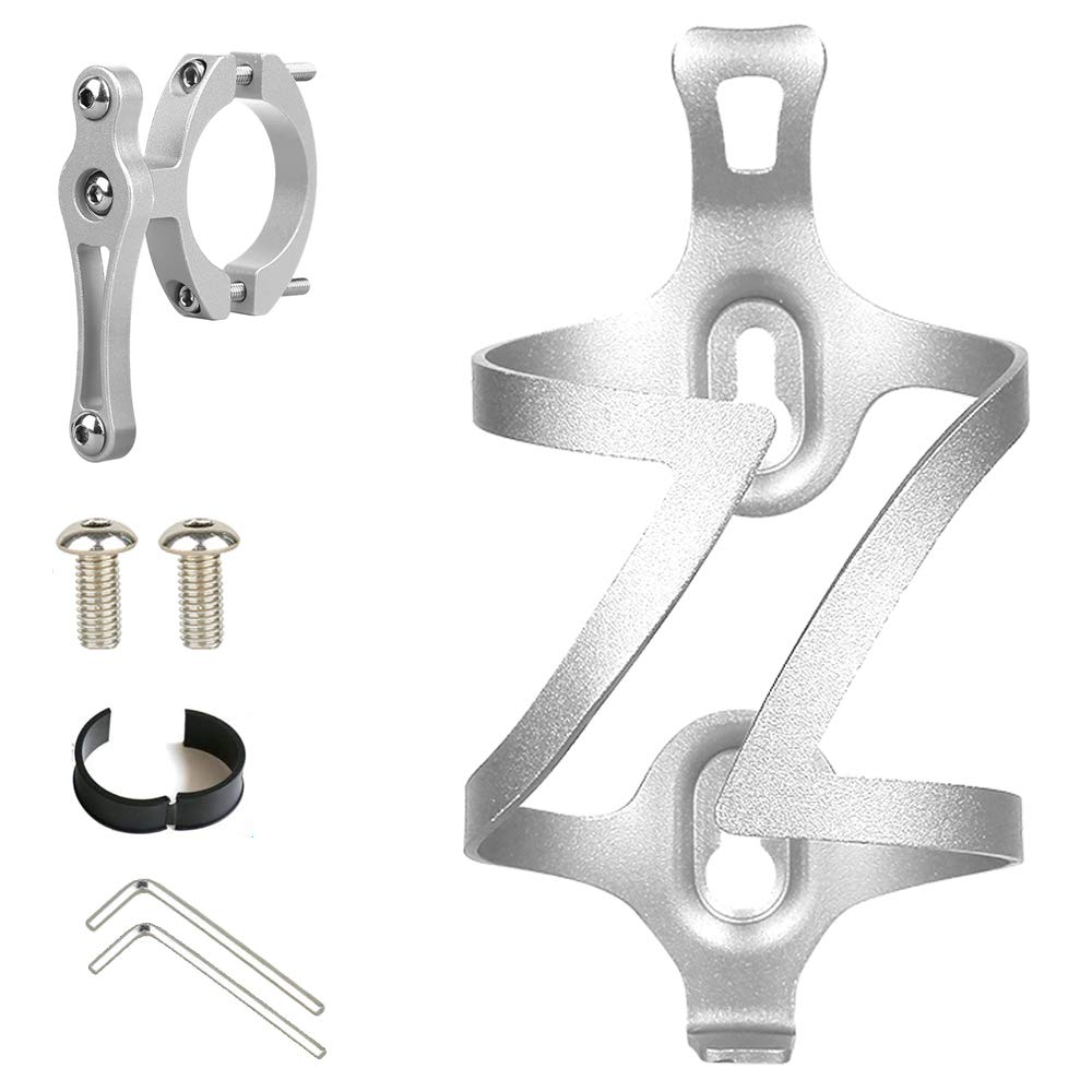 ele ELEOPTION Bike Water Bottle Cage, Secure Retention Adjustable Aluminum Alloy Bicycle Bottle Holder, Lightweight & Strong for Road/Mountain/Electric Bicycle, Motorbike, Kids Bikes (Silver)