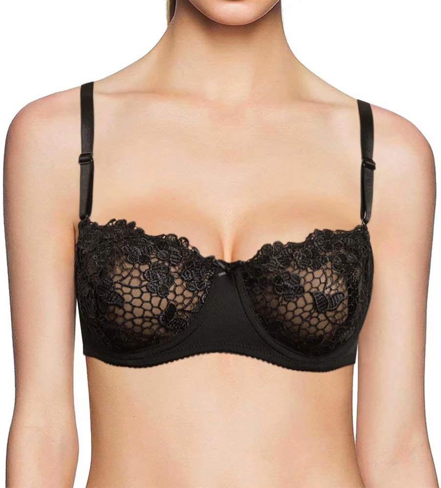 Vgplay Underwire See Through Unlined Everyday Bras Sexy Lace Mesh Bralette 1/2 Demi Cup